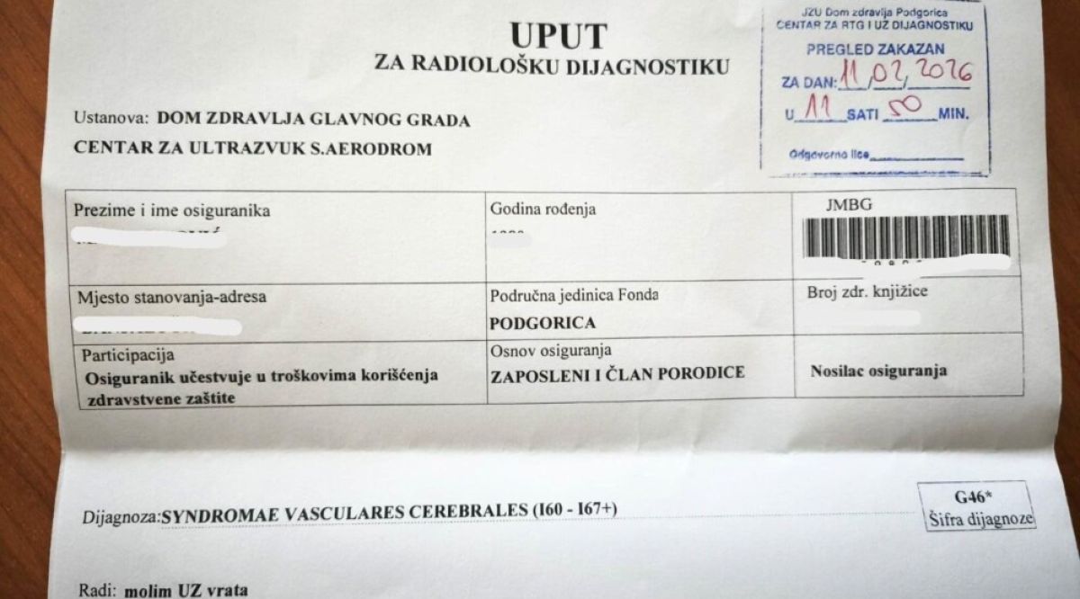 Pacijentu u Podgorici zakazali ultrazvuk za februar 2026.